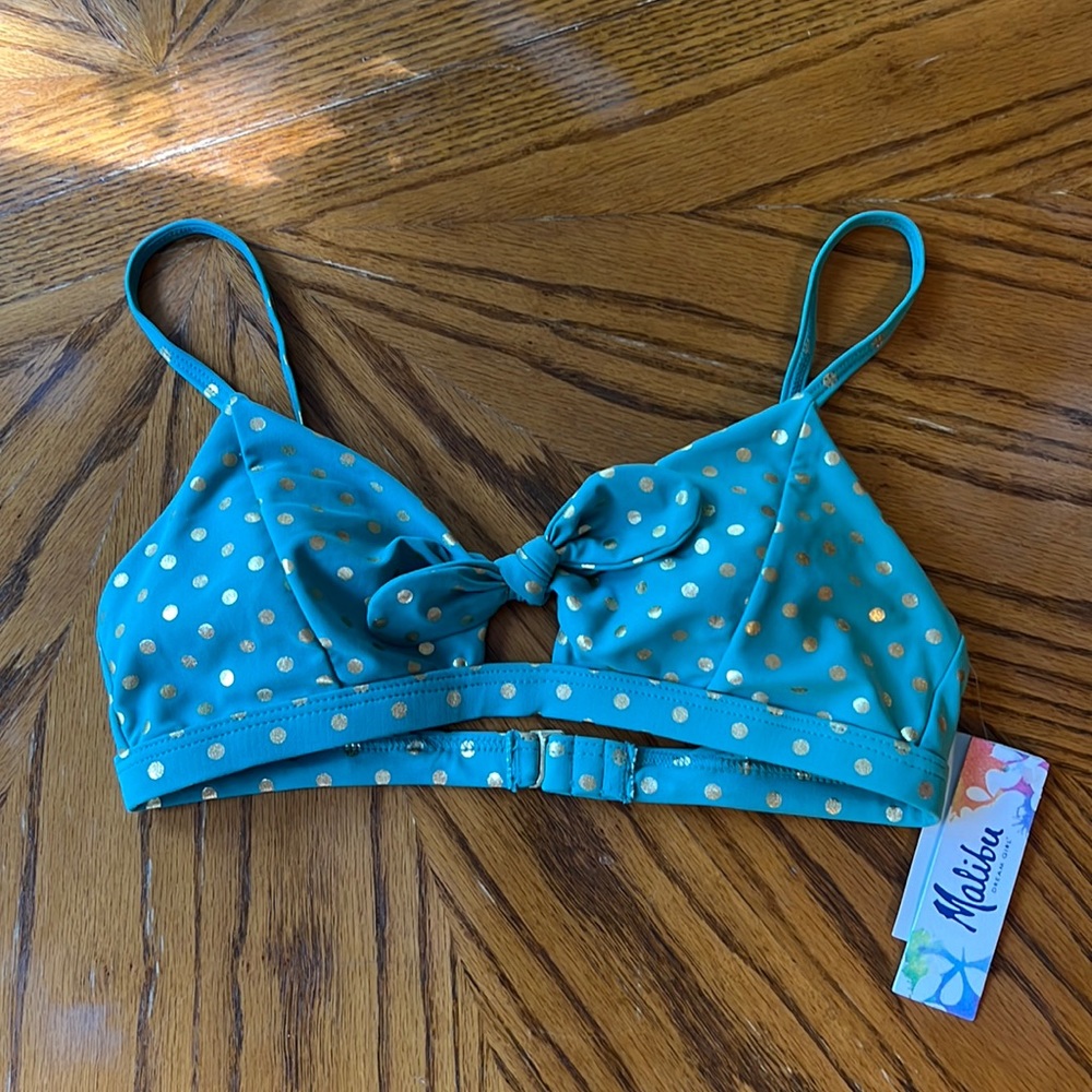 Malibu dream girl green polkadot bikini top size medium
